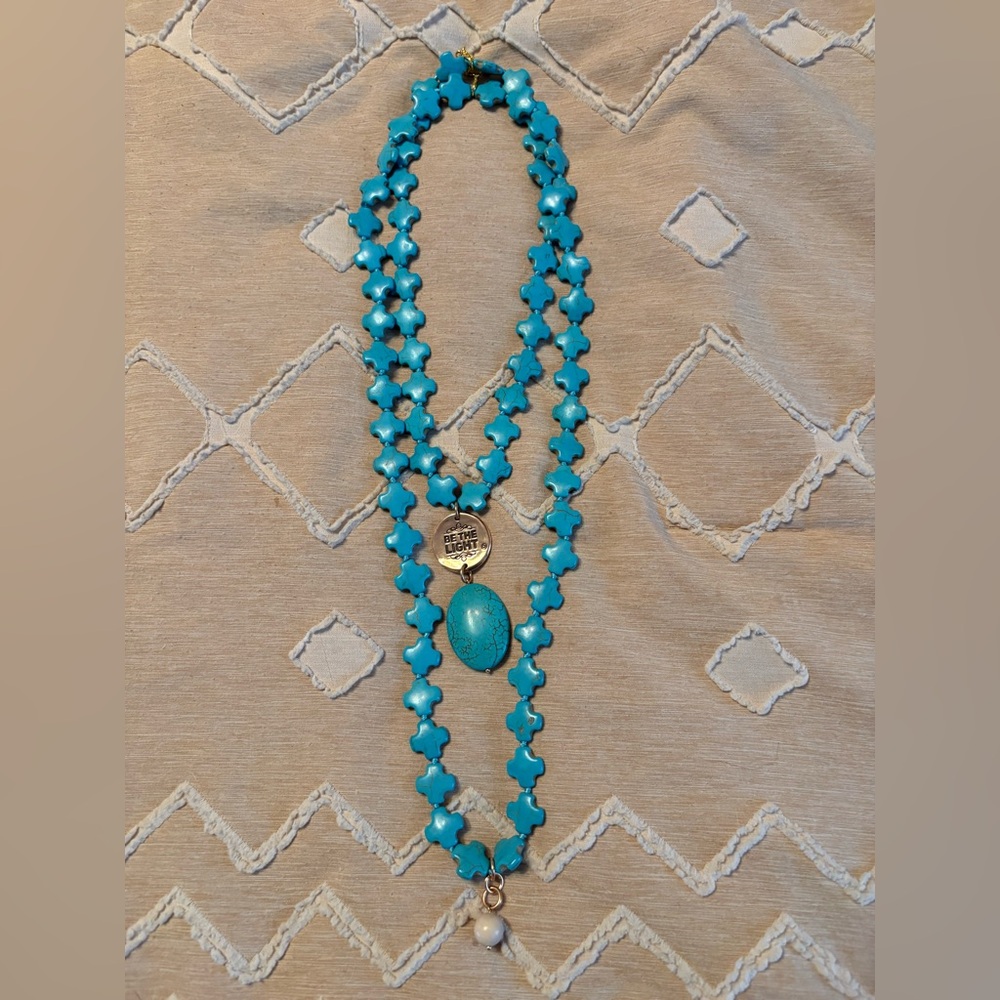 Turquoise Cross-Bead Pendant Necklace - Unbranded